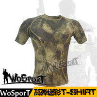 WoSporT ขายตรงจากโรงงานเสื้อผ้าลำลองกลางแจ้งเสื้อรัดรูปกีฬาลายพรางดูดซับความชื้นและซับเหงื่อแขนสั้นยืดหยุ่นสูง T เสื้อ