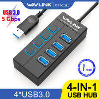 Wavlink 4-Port USB 3.0 Hub With Individual Power Switches And Led, Universal Mini USB Splitter For Windows Macos, 5gbps High Speed  USB 3.0 Hub For Laptop