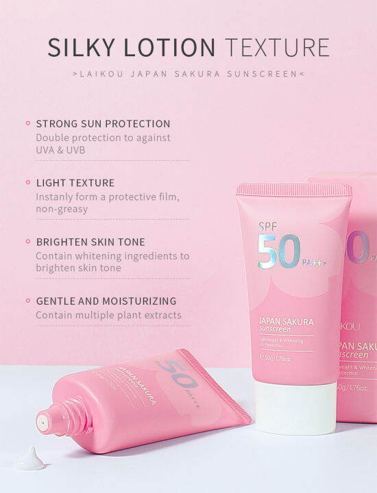 ส่งเร็ว-laikou-japan-sakura-ครีมกันแดดซากุระไวท์เทนนิ่ง-spf50-pa-uv-protection-face-amp-body-sunblock-เนื้อครีมบางเบา-ซึมไว-ไม่เหนียวเหนอะหนะ-50g