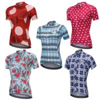 ZZOOI Sedrick Brand Women New Quick Dry Cycling Jersey Plaid Polka Dot Flowers Grid Shirt Bicycle Sports Jerseys Bike Cycling Clothing Men