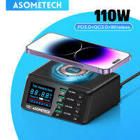 ASOMETECH เครื่องชาร์จอเนกประสงค์แบบ Usb 110W ที่ชาร์จแบบไร้สายจอแสดงผลดิจิตอล PD Type C ชาร์จเร็วสำหรับโทรศัพท์14 13แผ่นสูงสุด Xiaomi แล็ปท็อปซัมซุง