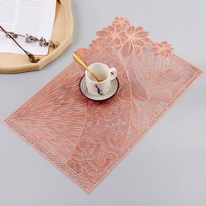 pvc-hollow-rectangular-western-food-mat-household-simple-non-slip-heat-insulation-pad-tea-coaster