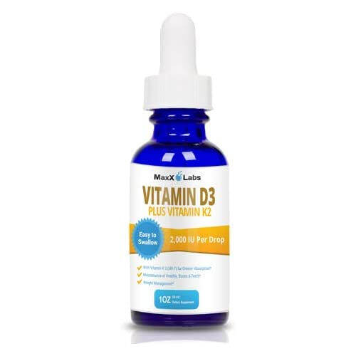 MaxX Labs Vitamin D3 K2 Liquid Drops w/ K2 MK7 Full 2,000 IU Per Drop