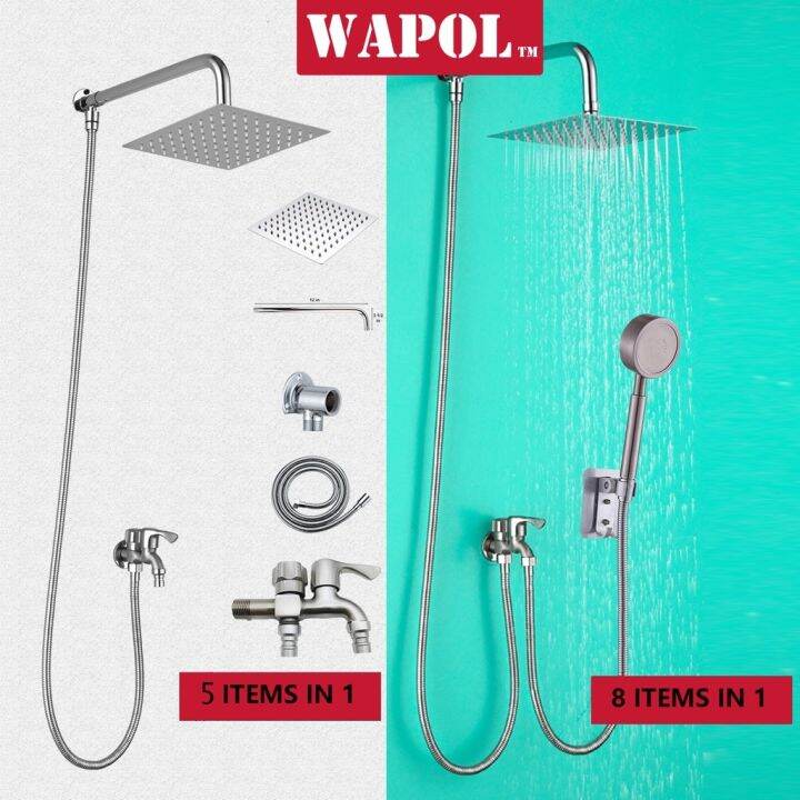 WAPOL rain shower set stainless bathroom 2 way faucet base rod complete