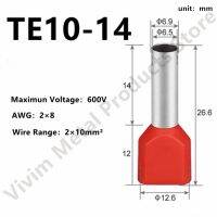 100PCS TE10-14 Double Pipe 0.5~6.0mm² Cold Pressed End Double Wire Tube Shaped Insulated Tubular Terminal Wire Range 2×10mm² Electrical Circuitry  Par