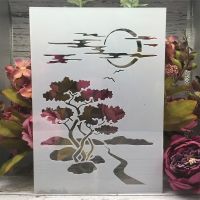 A4 29cm Moon Road Tree Night DIY Layering Stencils Wall Painting Scrapbook Coloring Embossing Album Decorative Template