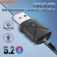 Kebidumei เครื่องรับส่งสัญญาณ5.2บลูทูธห้าในหนึ่งเดียว USB การ์ดเสียงคอมพิวเตอร์3.5บลูทูธสำหรับรถยนต์ด้ามจับพร้อมบลูทูธรับสัญญาณ