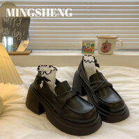 Mingsheng รองเท้าหนังขนาดเล็กสไตล์อังกฤษใหม่สำหรับผู้หญิง,รองเท้าผู้หญิงแบบสวมรงเท้าส้นเตี้ยเรโทรแบบฝรั่งเศสพื้นหนา