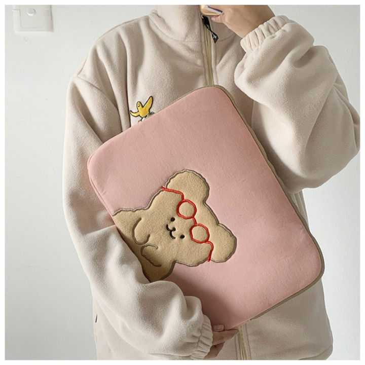 korean-bear-13-inch-tablet-ipad-bag-for-women-girls-ins-caroon-bear-ipad-pro-9-7-10-5-11-14-5-15-inch-laptop-inner-case-bag