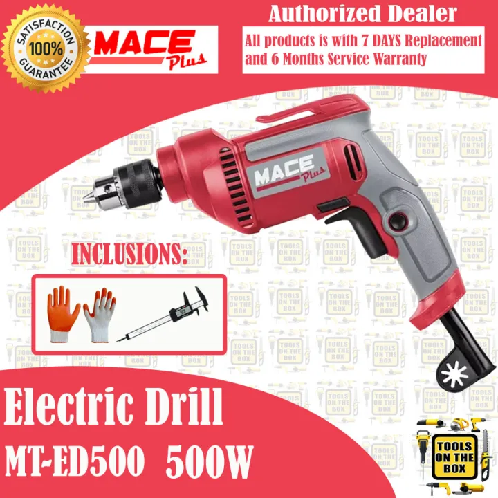 Mace Plus Electric Drill MTED500 with Spindle Lock + Orange Gloves and