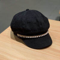 Pearl Chain Octagonal Cap For Female Girl Solid Color Spring Autumn Casquette Hat Fashion Artist Hat