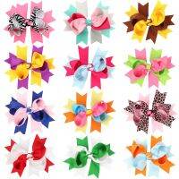 5inch 12cm leopard zebra solid grosgrain ribbon forked tail bows with clip 12 colors