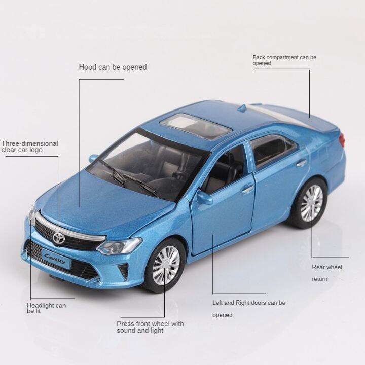 โตโยต้าคัมรี่-d-iecast-รถ1-24-1-32โลหะรถรุ่นเปิดประตูด้วยแสงเสียงที่แข็งแกร่งดึงกลับรถของเล่นเครื่องประดับเค้กตกแต่งรถสำหรับ3-12ปีเด็กอายุ