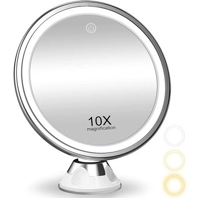 Flexible Makeup Mirror 3 Colors Lighting Touch Screen Vanity Mirror 10X Magnifying Mirrors Portable Suction Cup Cosmetic Mirror