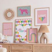 Love Yourself Pastel Print - Rainbow Leopard Pink - Retro Abstract Wall Art ภาพวาดผ้าใบ-ของตกแต่งยอดนิยมสำหรับตกแต่งห้องนั่งเล่น