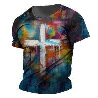 Summer Men T-Shirt 3d Tie Dye Print Short Sleeve Top Cross Pattern Colorful Daily Pullover Casual Oversized T-Shirt Men Clothing