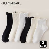 3 Pairs Womens Socks Crew Ankle Casual Soft Breathable Spring Autumn New Fashion Female Ruffle Black White Middle Tube Sock Socks Tights