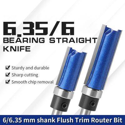 AUGT 1/4 6.35mm Shank Template Trim Hinge Router Bit Straight End Mill Trimmer ทําความสะอาด Flush Trim Tenon Wood Milling Cutter Set