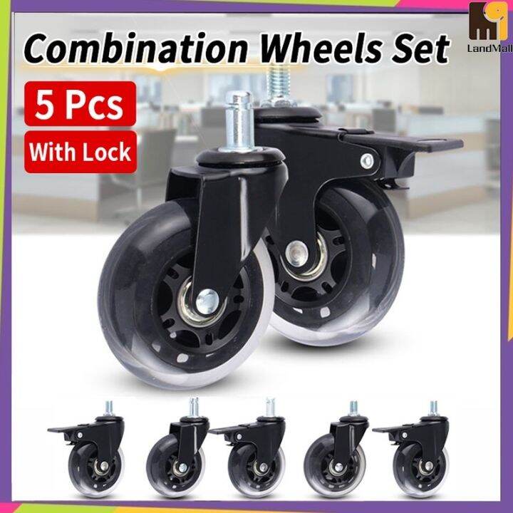 5 Pcs W/Lock ] Computer Chair Wheels Set SWIVEL CHAIR SILENT CASTER