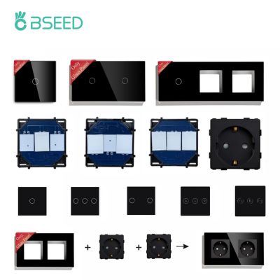 BSEED Wall Light Switches Glass Panel Parts Black Touch Switches 2Way Insert Function Key EU Wall Sockets Power Outlet Parts