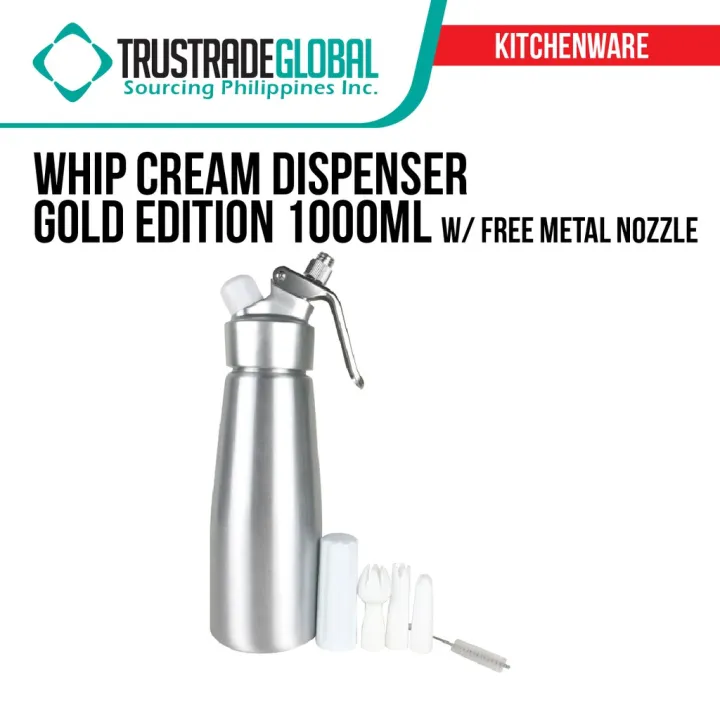 Whip Cream Dispenser Gold Edition 1000ml with Free Metal Nozzle, Silver