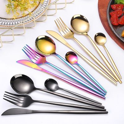 Black Western Dinnerware Set Stainless Steel Fork Knife Spoon Tableware Flatware Set Silverware Travel Cutlery Set Flatware Sets