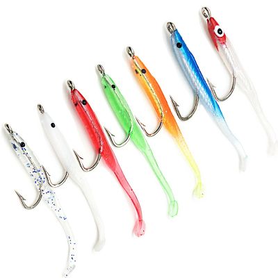 【DT】hot！ 10pcs/lot 7cm 1g Fishing Eel white Soft Baits with hook Small Artificial bait Pesca Leurre