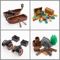 City Blocks Pirates Of The Caribbean Figure Accessories MOC Bricks Cannon Treasure Box Ship Gem Medieval Model Toys Compatible Building Sets