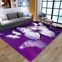 【SALES】 Dream Purple Butterfly Pattern Carpets for Living Room Bedroom Area Rugs Child Room Play Rug Cartoon 3D Printing Kids Game Mats