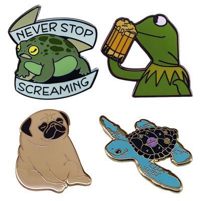 Cute Enamel Pins Funny Beer Frog Space Turtle Resting Pug Cute Animal Crossing Pin Protection Animal Publicity Gift Accessory