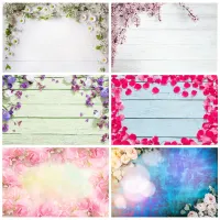 Wood Board Planks Background Spring Flowers Petal Pine Gift Party Baby Shower Doll Photography Backdrop Photocall Photo Studio