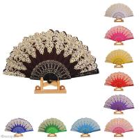 Retro Folding Hand Fan Plastic Gold Powder Craft Fan White Wedding Party Chinese Style Dance Cloth Folding Fan Handheld Summer