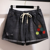 New 2021 Spring Summer Plus Size Denim Shorts For Women Large Loose Casual Elastic Waist Hole Shorts Black Belt 4XL 5XL 6XL 7XL