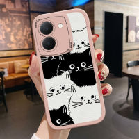 เคส PMP สำหรับ Vivo Y36 Vivo Y36 5G บางเฉียบผิวสัมผัสได้ลายการ์ตูนแมวสีขาวดำเคสหลังหนังนิ่มซิลิโคน PU เคสโทรศัพท์ปกหนัง