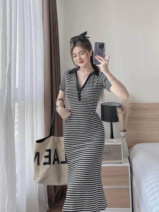 FREESHIP MAX] Đầm body sọc thun gân | Lazada.vn