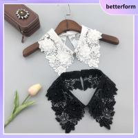 BETTERFORM งานปัก ปกเสื้อที่ถอดออกได้ สำหรับผู้หญิง ลายดอกไม้ดอกไม้ สร้อยคอผูกตกแต่ง แฟชั่นสำหรับผู้หญิง เสื้อกันหนาวสเวตเตอร์ ปกเสื้อปลอม