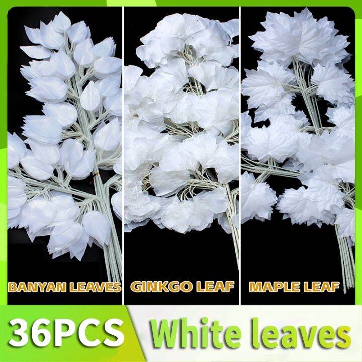 White artificial leaves Banyan tree leaves Maple leaves Ginkgo leaves