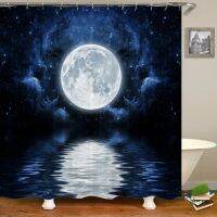 Night Moon Starry Sky Universe ม่านอาบน้ำม่านอาบน้ำม่านอาบน้ำม่านโพลีเอสเตอร์กันน้ำ 12 ตะขอ 180*180cm