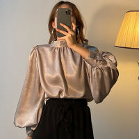 Satin Blouse Long Lantern Sleeve Office Chic Ladies Shirt White Korean Fashion Clothing Black Spring Blouses Women Top Chemise