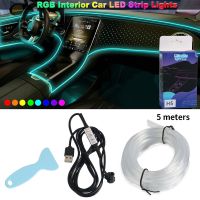 Neon Car Led Strip Light RGB USB Ambient Led Lighting Kit With Fiber Optic For Car Interior Accessories Center Console Dashboard