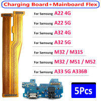 5Pcs,USB Charger ชาร์จพอร์ต Connector Micro เมนบอร์ดหลัก Flex สำหรับ Samsung A22 A32 4G A33 5G M22 M31S M325F M51 M52