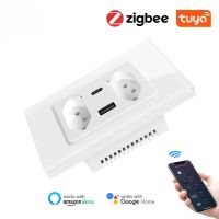 Brazilian tempered glass Tuya WiFi Smart Zigbee socket with type-c usb charging port and support for Alexa Google Home Ratchets Sockets