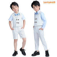 lontakids ชุดสูททางการสำหรับเด็กผู้ชาย4ชิ้น/5ชิ้น/5ชิ้นเสื้อกั๊ก/สายเอี๊ยมเสื้อเชิ้ตแขนสั้น/ยาวเสื้อสุภาพบุรุษสำหรับงานแต่งงานงานวันเกิดชุด2-14ปี