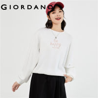 GIORDANO Women Sweatshirts Smile Print Crewneck Smooth Soft Sweatshirts Simple Basic Fashion Casual Loose Sweatshirts 13323556