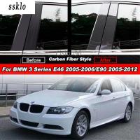 (Ssklo) 6Pcs คาร์บอนไฟเบอร์ประตูหน้าต่าง Bc เสาแผ่นครอบตกแต่งสติกเกอร์สำหรับ Bmw 3 Series E46 2005-2006 E90 2005-2012