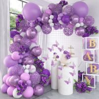 Butterfly Pink Purple Balloon Garland Arch Kit Birthday Party Decor Girl Baby Shower Latex Ballon Chain Wedding Party Supplies Artificial Flowers  Pla