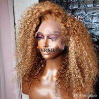 【hot】☇  Honey Blonde Ombre Human Hair Frontal Wig Ginger Afro Kinky Curly Headband 13X6 Wigs Curl U Part