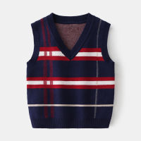 2-8T Plaid Sweater Tank For Boy Girl Toddler Kid Baby Spring Autumn Sweater V Neck Knit Top Fall Fashion Vest Knitwear Clothes