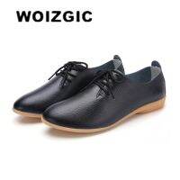 【QZY Department Store】WOIZGIC ผู้หญิงสุภาพสตรีหญิงแม่รองเท้าหนังรองเท้า Loafers วัวแท้ Pigskin Lace Up รองเท้าหนังนิ่ม35-41 XXH-929