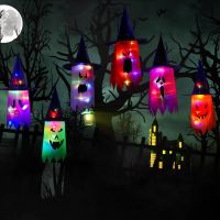 【YP】 Decoration Up Glowing Witch Hat Flashing Lights Hanging Spooky Horror Props